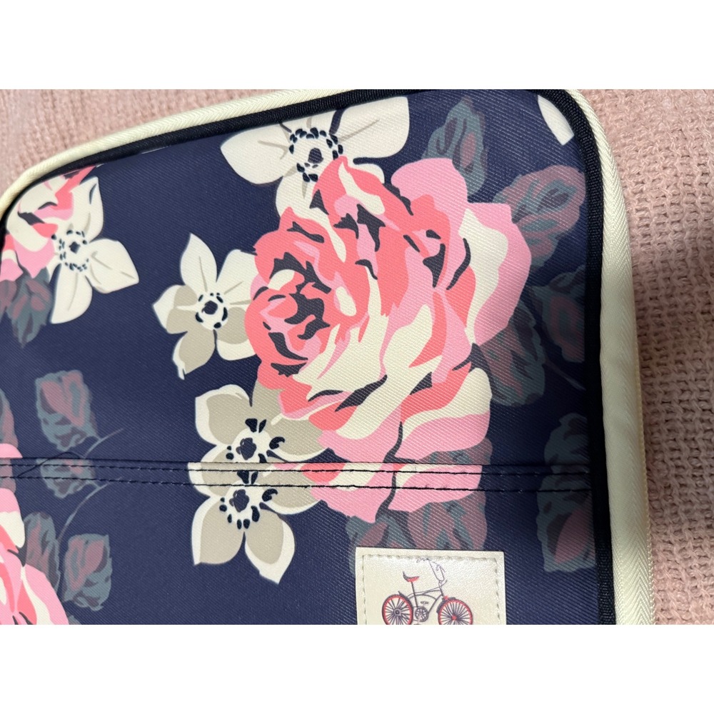 Floral Multi-Functional File Bag Document Organizer Navy Pink Rose Travel Case - Picture 2 of 10